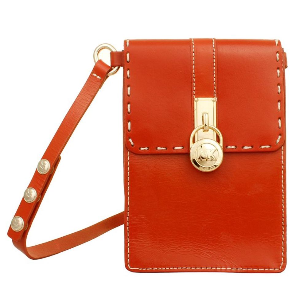 Michael Kors Ladies 552527 Hamilton Lock Leather Belt Bag Orange Gold